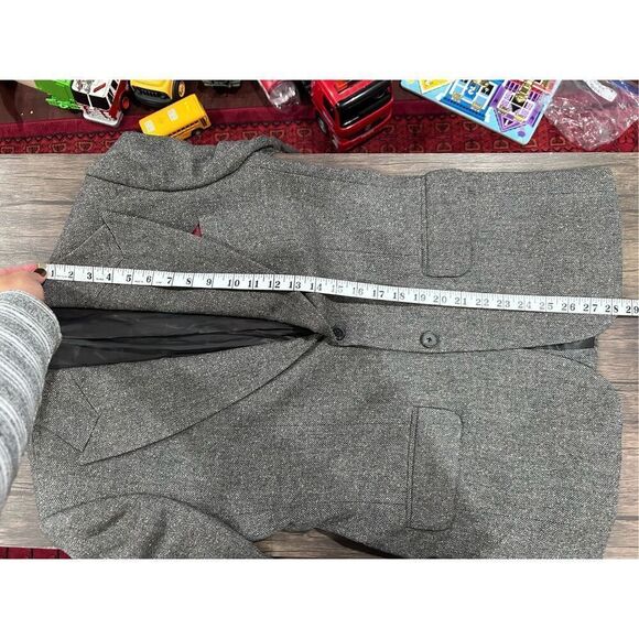 Studio Suits Handcrafted Gray Twead Wool Blend Blazer Silk Hankerchief Size 38 - Picture 12 of 14